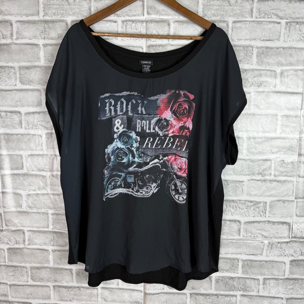 Torrid Rock & Roll Rebel Polyester Lightweight Round Neck Graphic T-Shirt sz 2X
